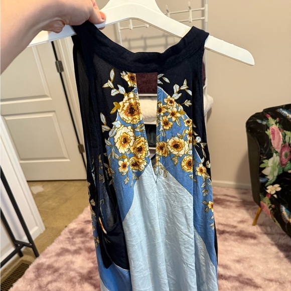 Free People Floral Embroidered Tank Top - Blue and Yellow - Picture 1 of 3
